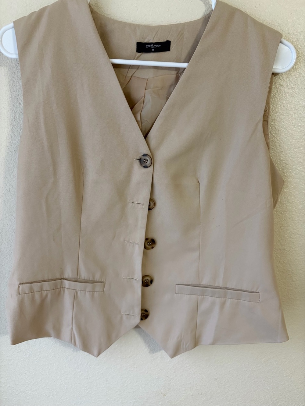 Beige Tailored Vest - Women's Sleeveless Waistcoat